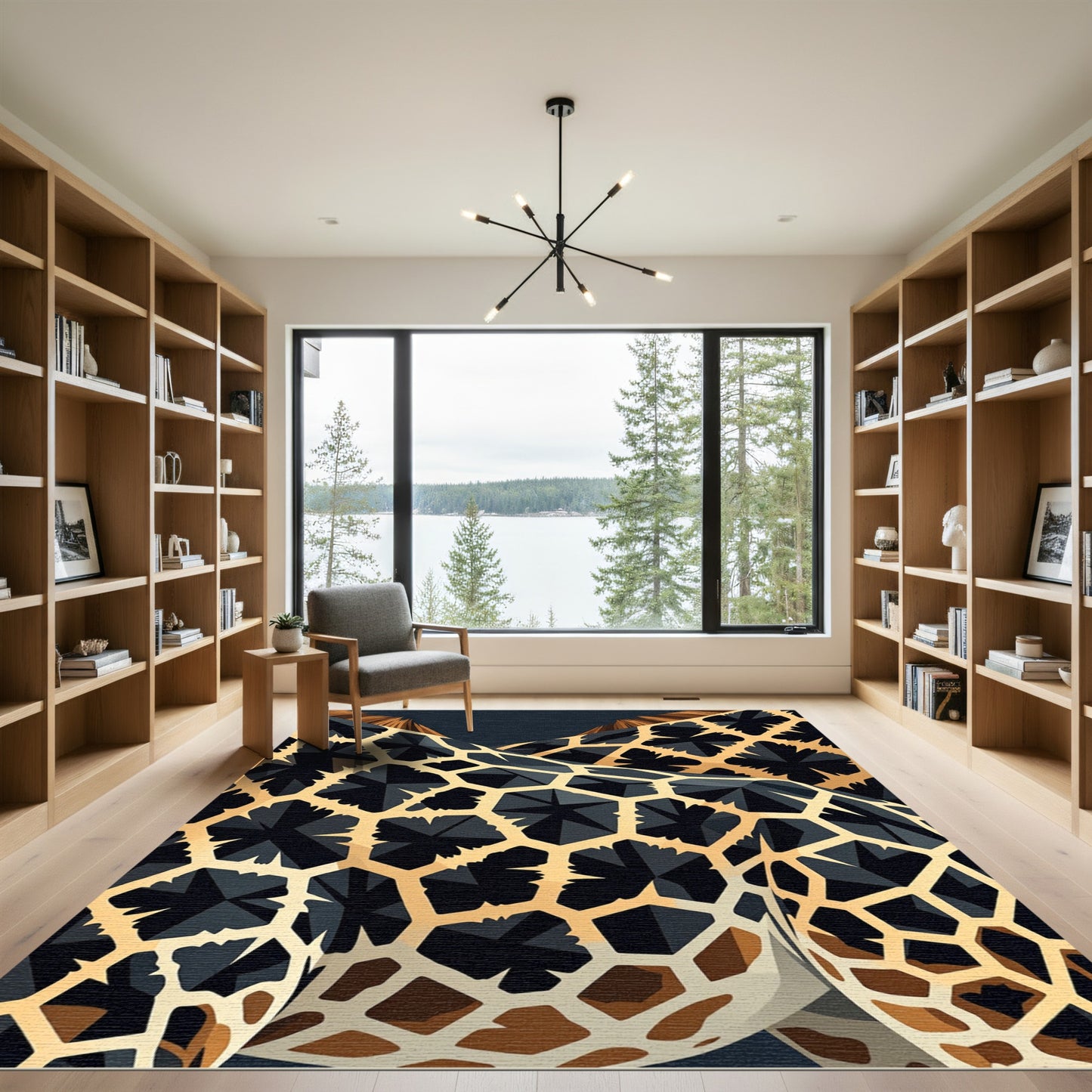 Geometric Black Yellow Giraffe Pattern Rug