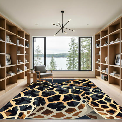 Geometric Black Yellow Giraffe Pattern Rug