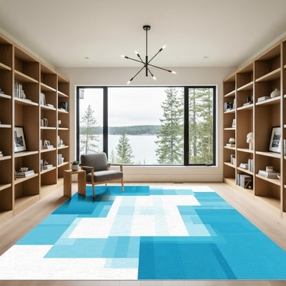 Aqua Abstract Geometric Overlay Rug