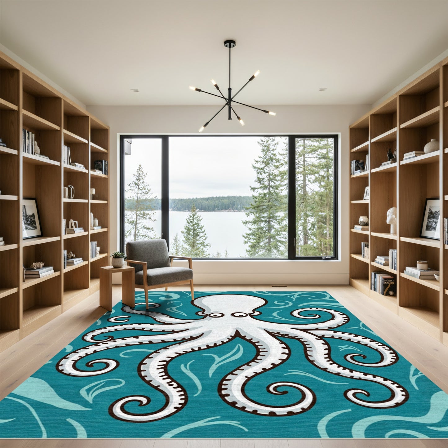 White Octopus With Swirls Rug