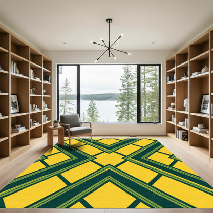 Golden Yellow Geometric Chevron Rug