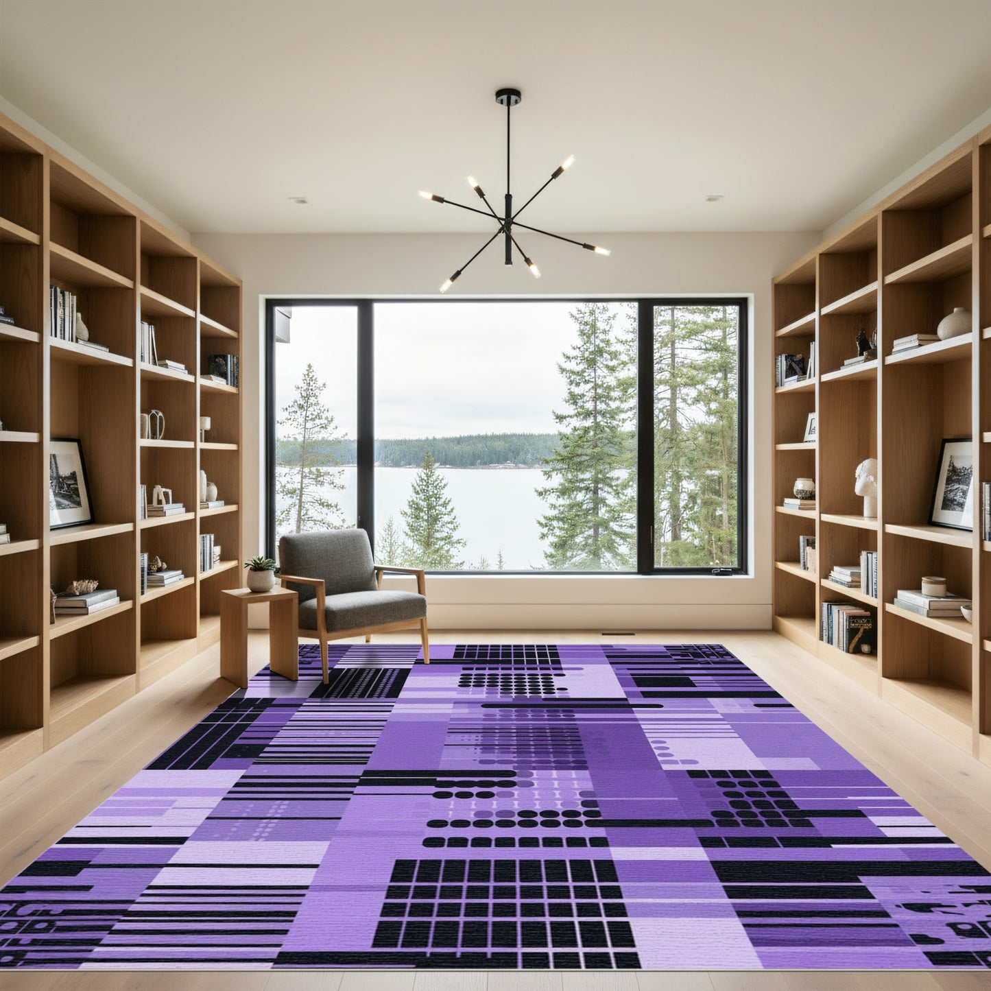 Purple Geometric Grid Abstract Rug