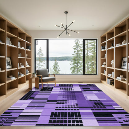 Purple Geometric Grid Abstract Rug