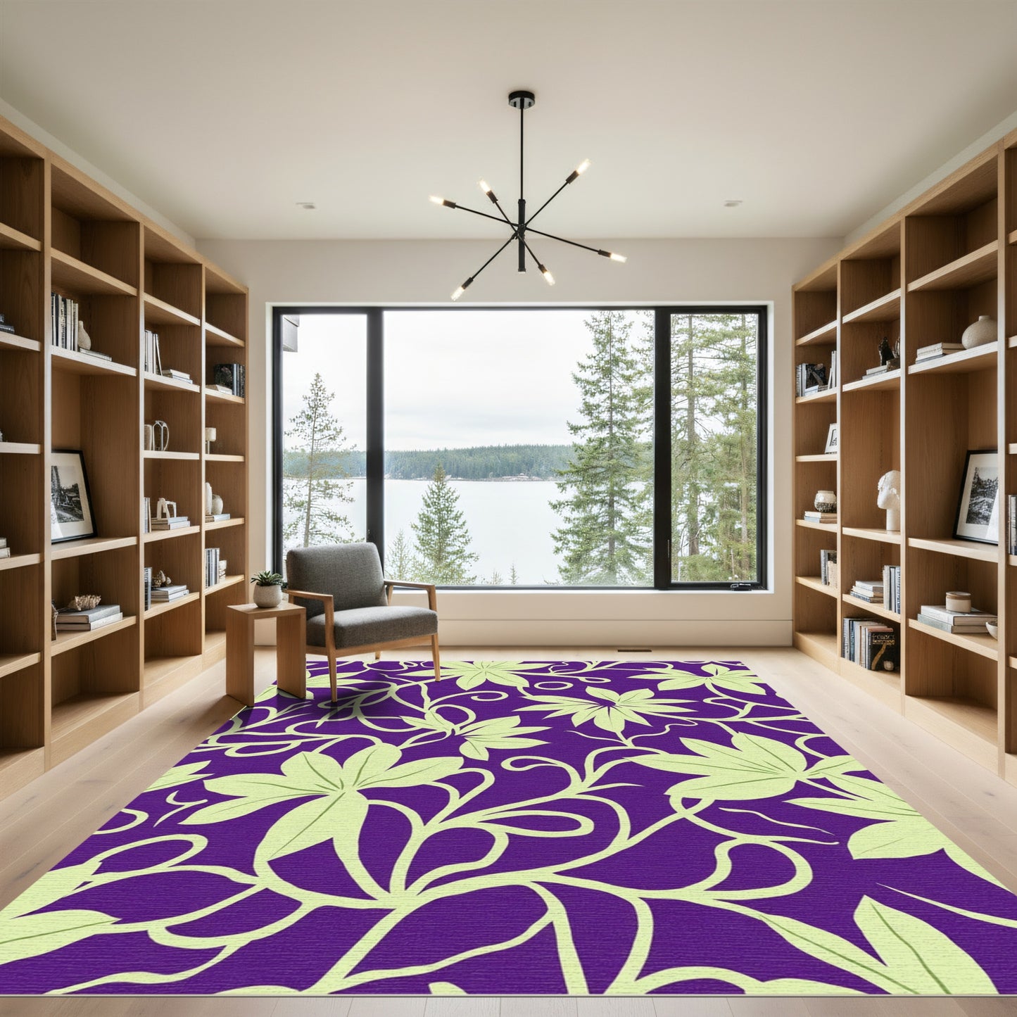 Purple Lime Green Floral Vine Rug