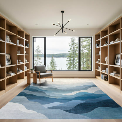 Layered Misty Blue Mountains Rug