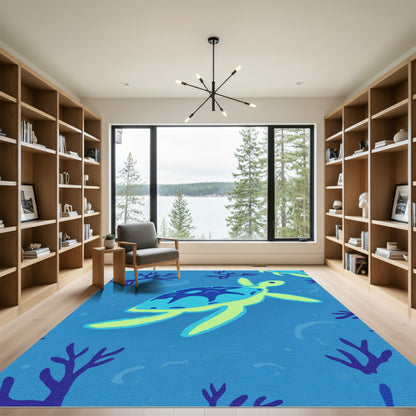 Aqua Teal Sea Turtle Coral Reef Rug