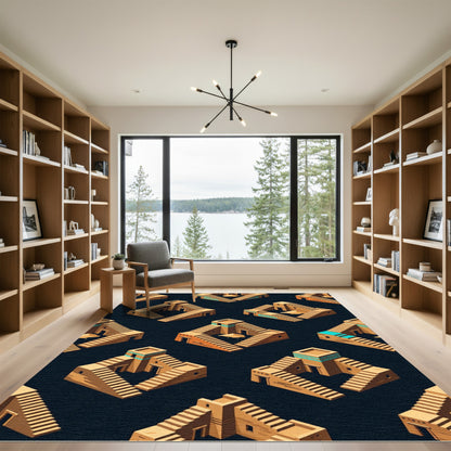 Terracotta Staircase Architectural Geometric Rug