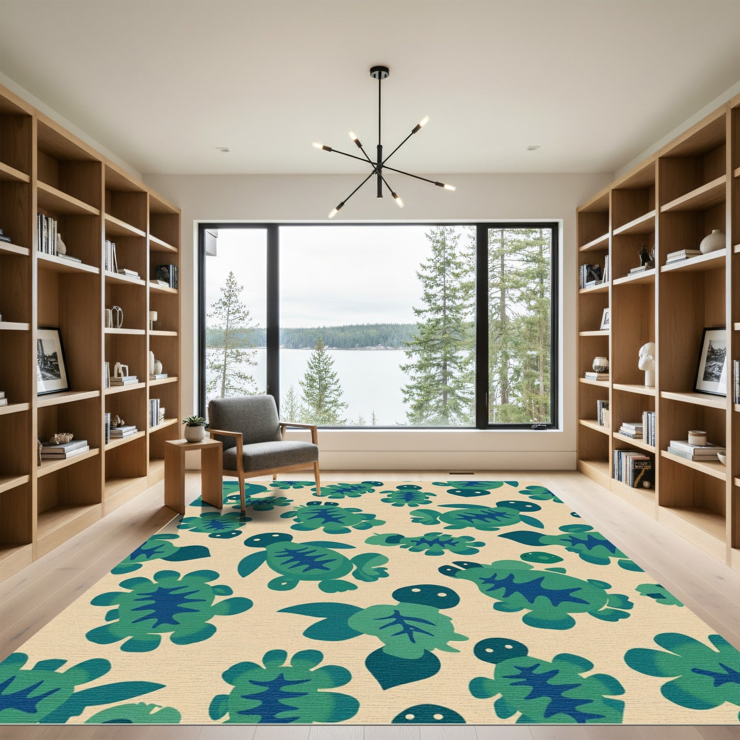 Whimsical Green Turtle Family Pattern Rug