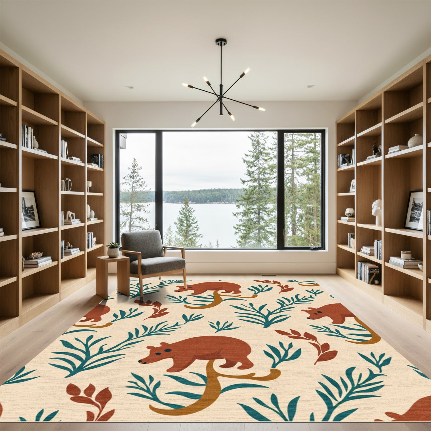 Woodland Bear Botanical Cream Rug
