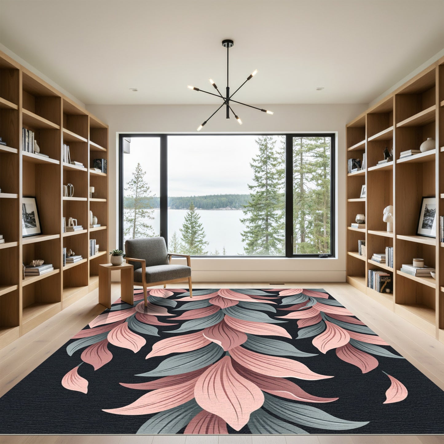 Soft Pink Gray Falling Leaves Rug