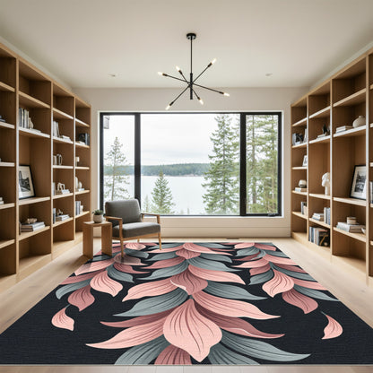 Soft Pink Gray Falling Leaves Rug