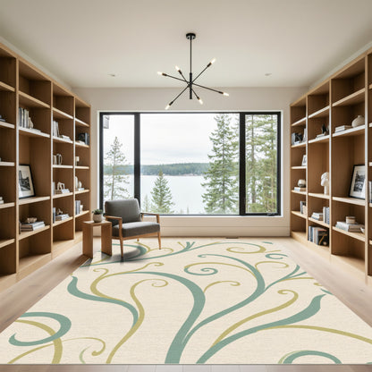 Creamy Teal Leaf Swirls Rug