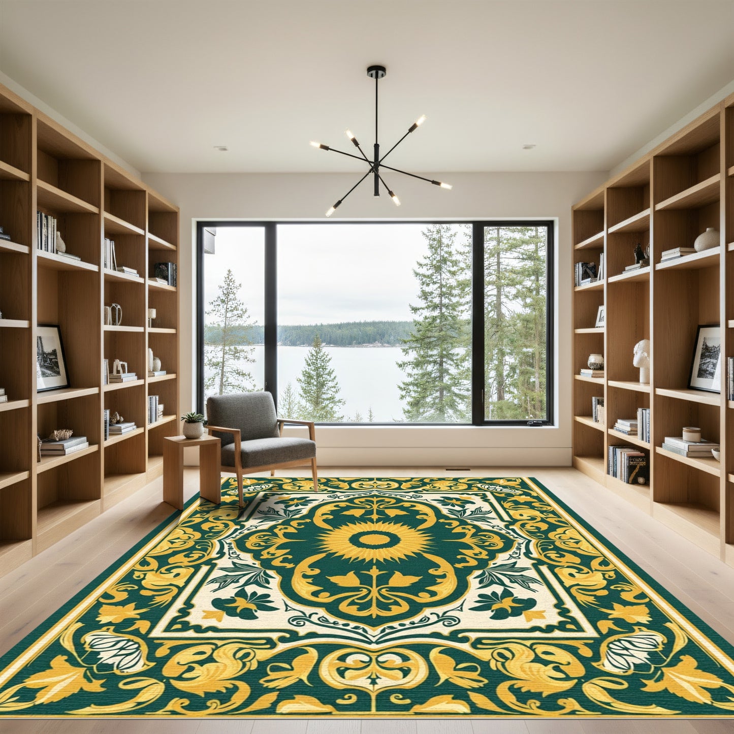 Emerald Gold Sunburst Floral Medallion Rug
