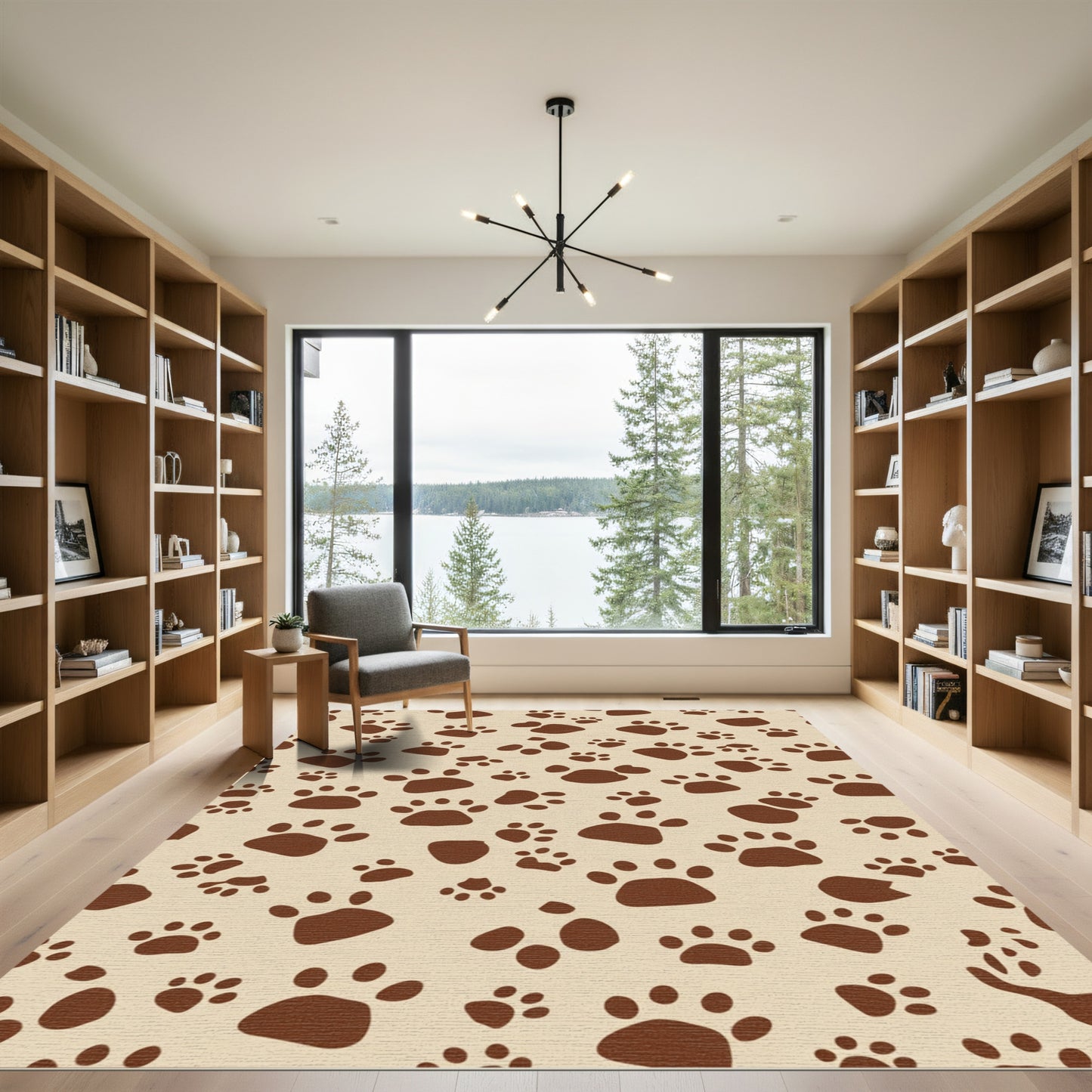 Brown Paw Prints All Over Rug