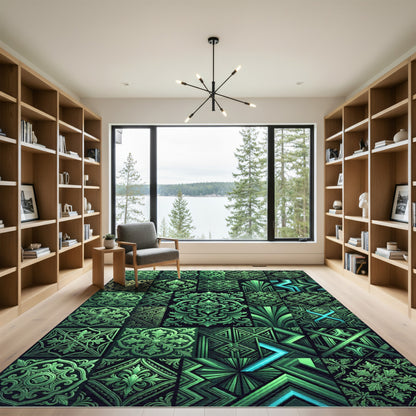 Emerald Green Art Deco Collage Rug