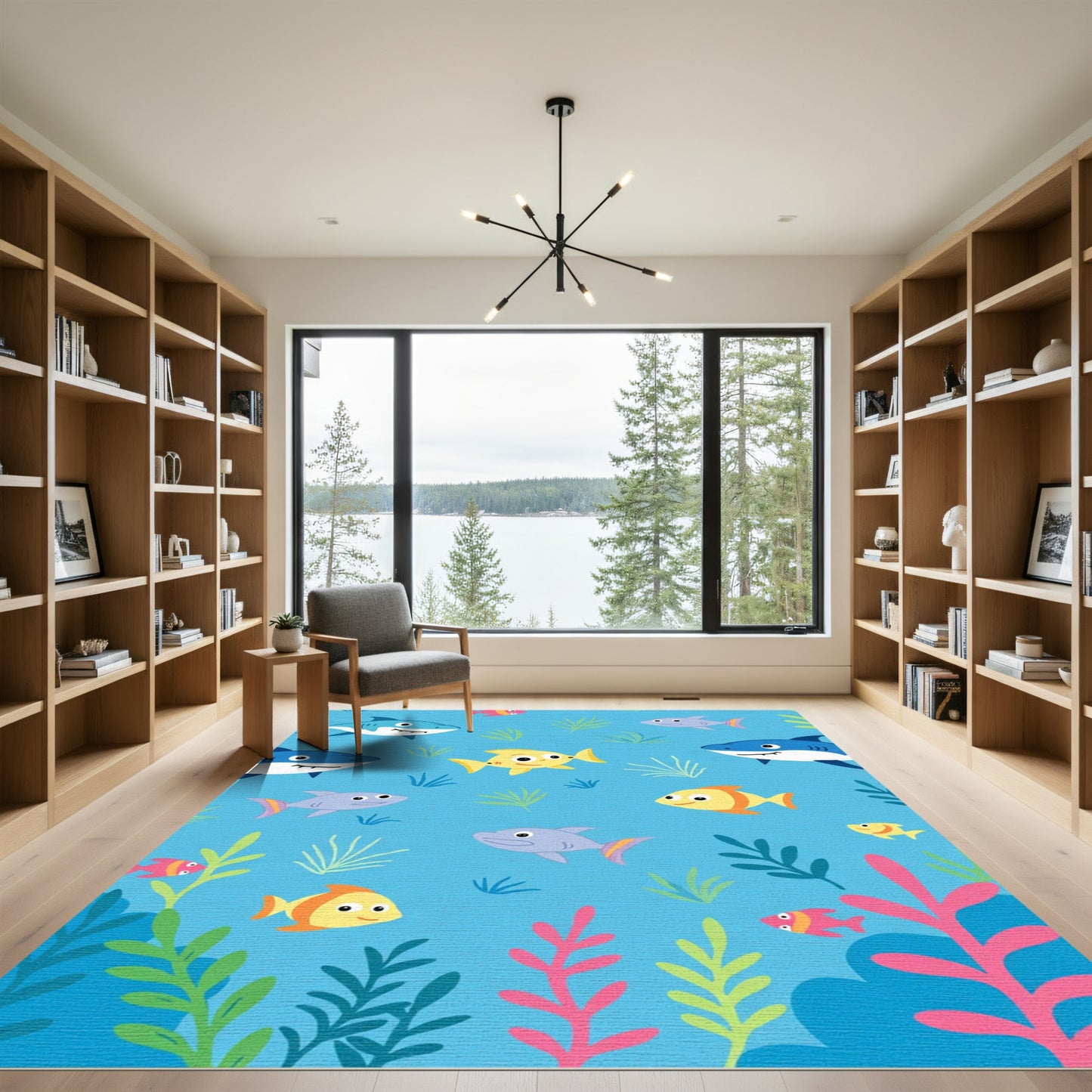 Playful Blue Ocean Shark Fish Rug