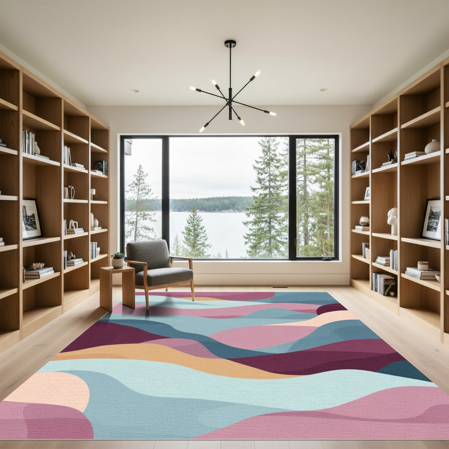 Abstract Wavy Landscape Color Blend Rug
