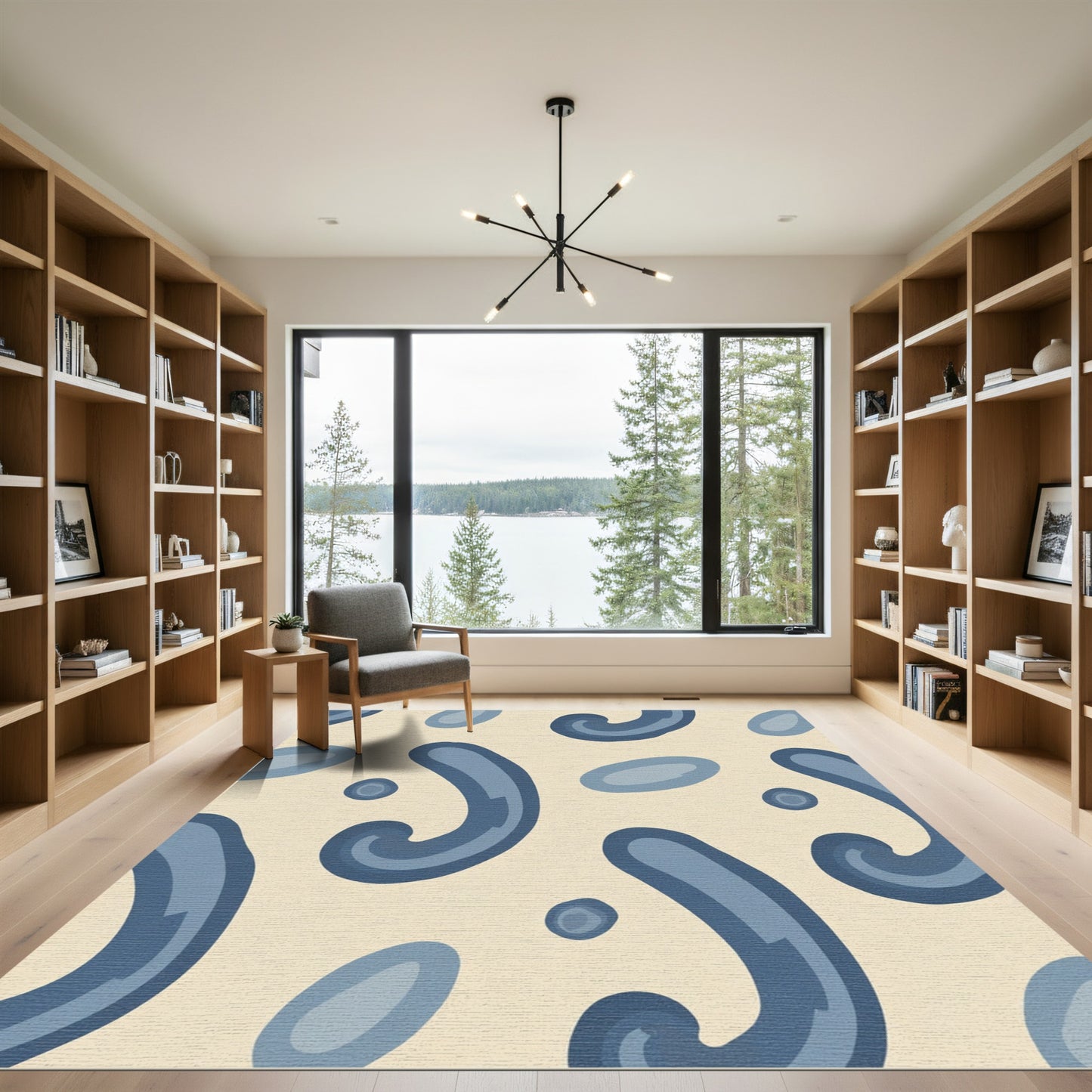 Abstract Blue Swirl Oval Rug