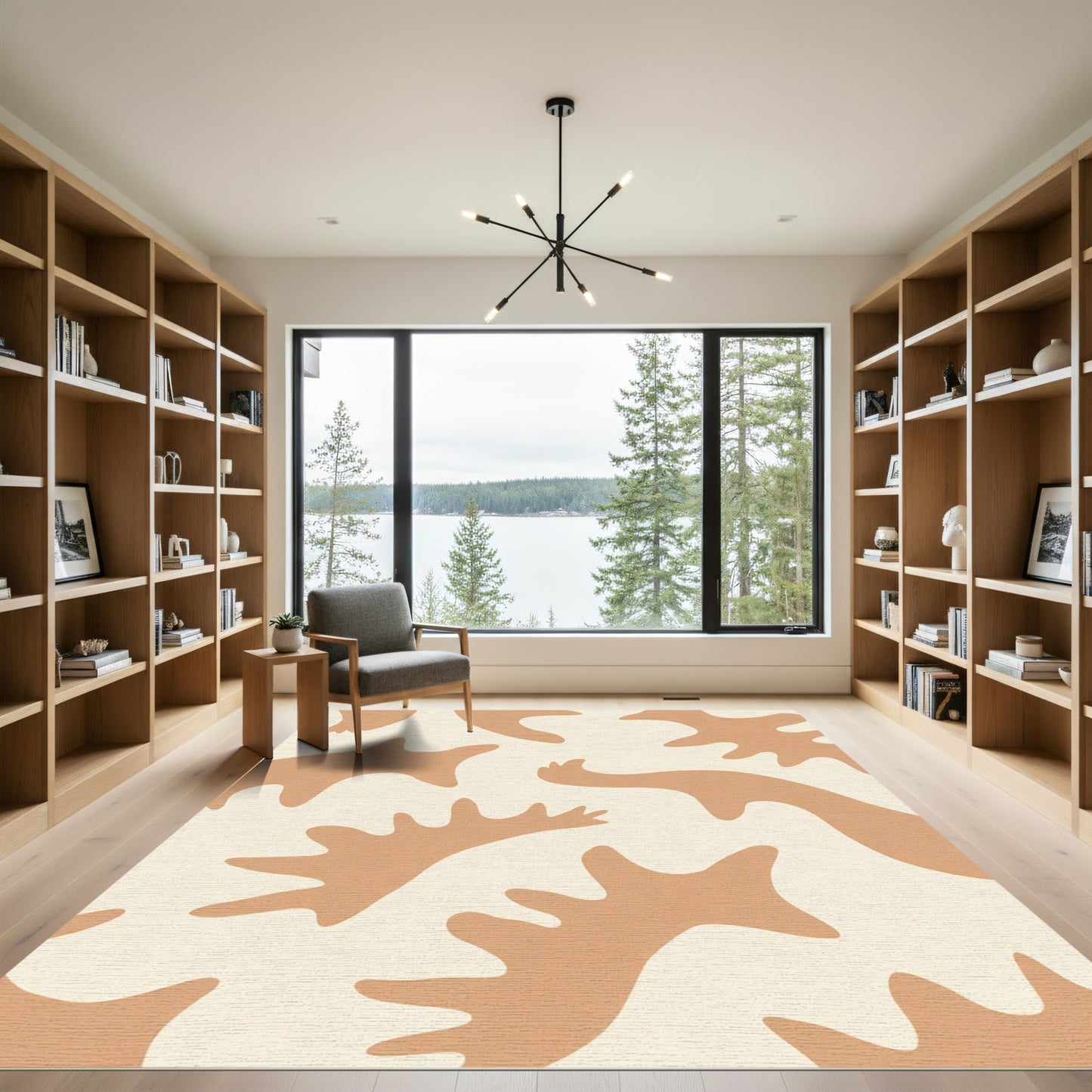 Cream And Tan Abstract Organic Shapes Rug