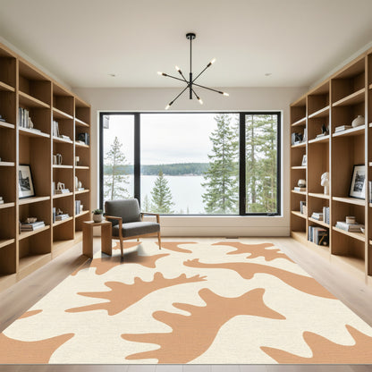 Cream And Tan Abstract Organic Shapes Rug
