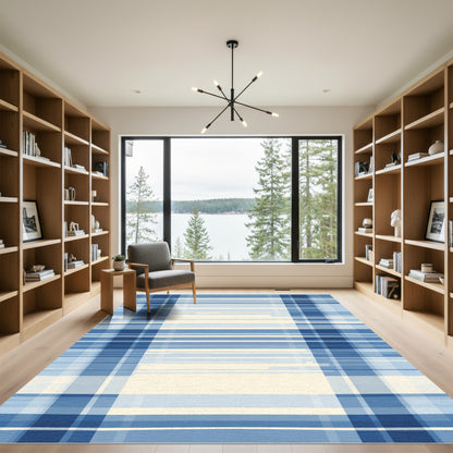 Classic Blue Plaid Geometric Rug