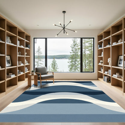 Abstract Navy Blue Wave Landscape Rug