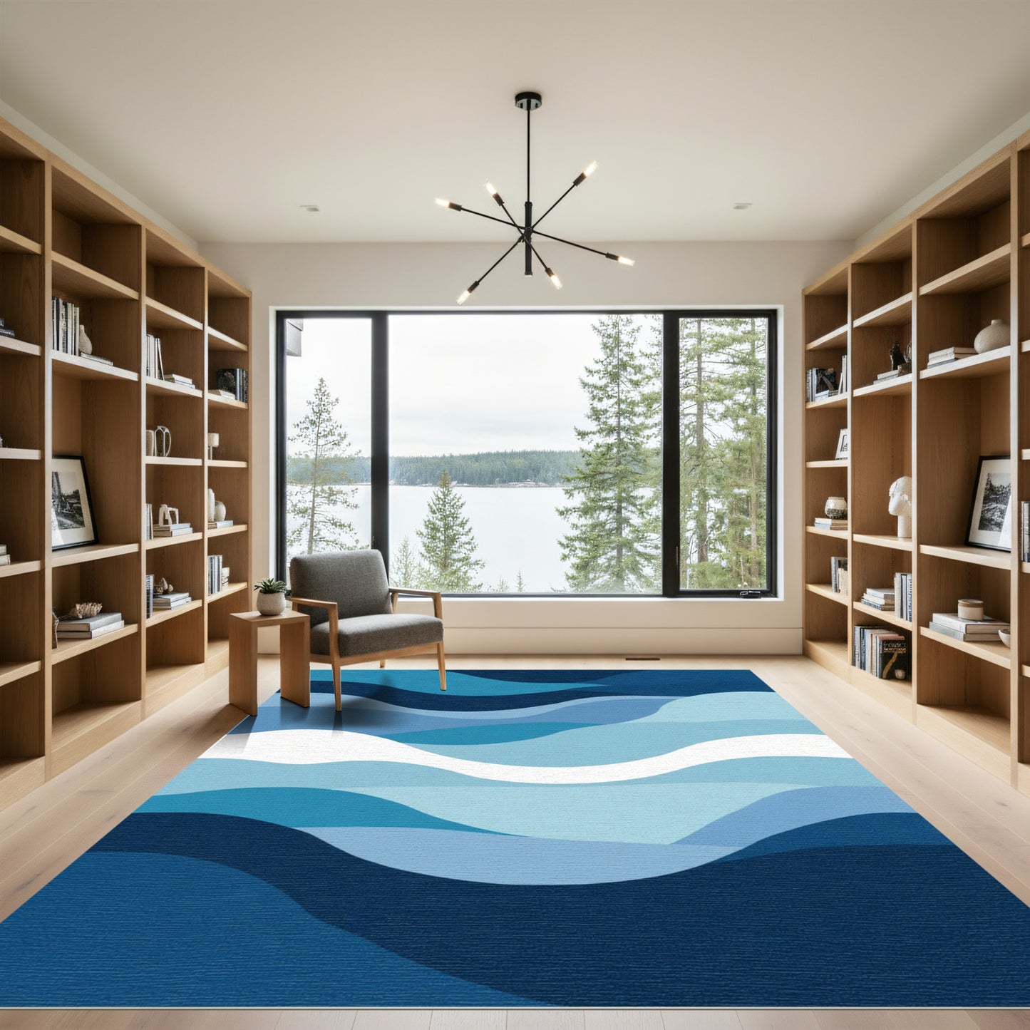 Shades Blue Abstract Wave Layers Rug