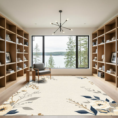 Cream Beige Floral Branch Accent Rug