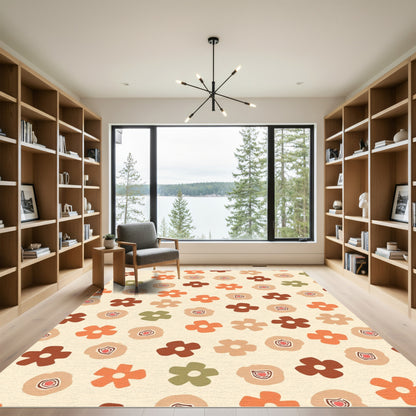 Retro Earthy Tone Floral Collage Rug