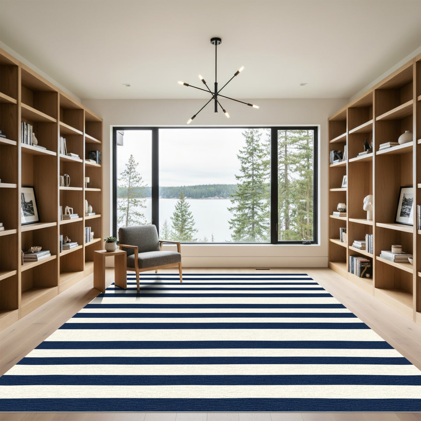 Classic Navy White Horizontal Stripe Rug