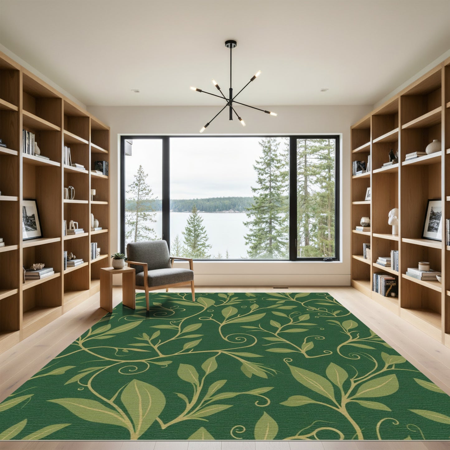 Emerald Green Leafy Vine Swirl Rug