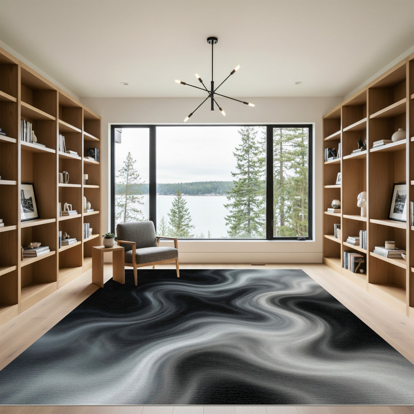 Monochromatic Swirling Smoke Abstract Rug