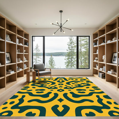 Yellow Teal Organic Abstract Collage Rug
