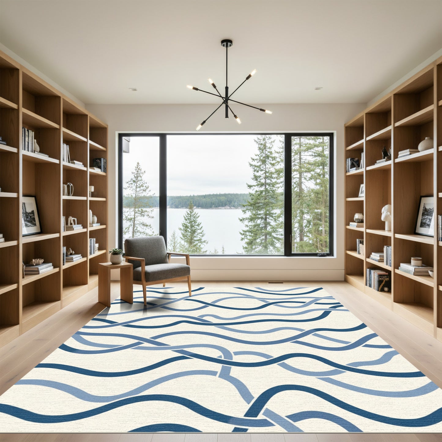Navy Blue Intertwined Wavy Lines Rug