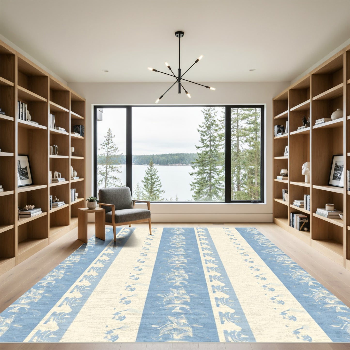 Pale Blue Ivory Botanical Stripe Rug