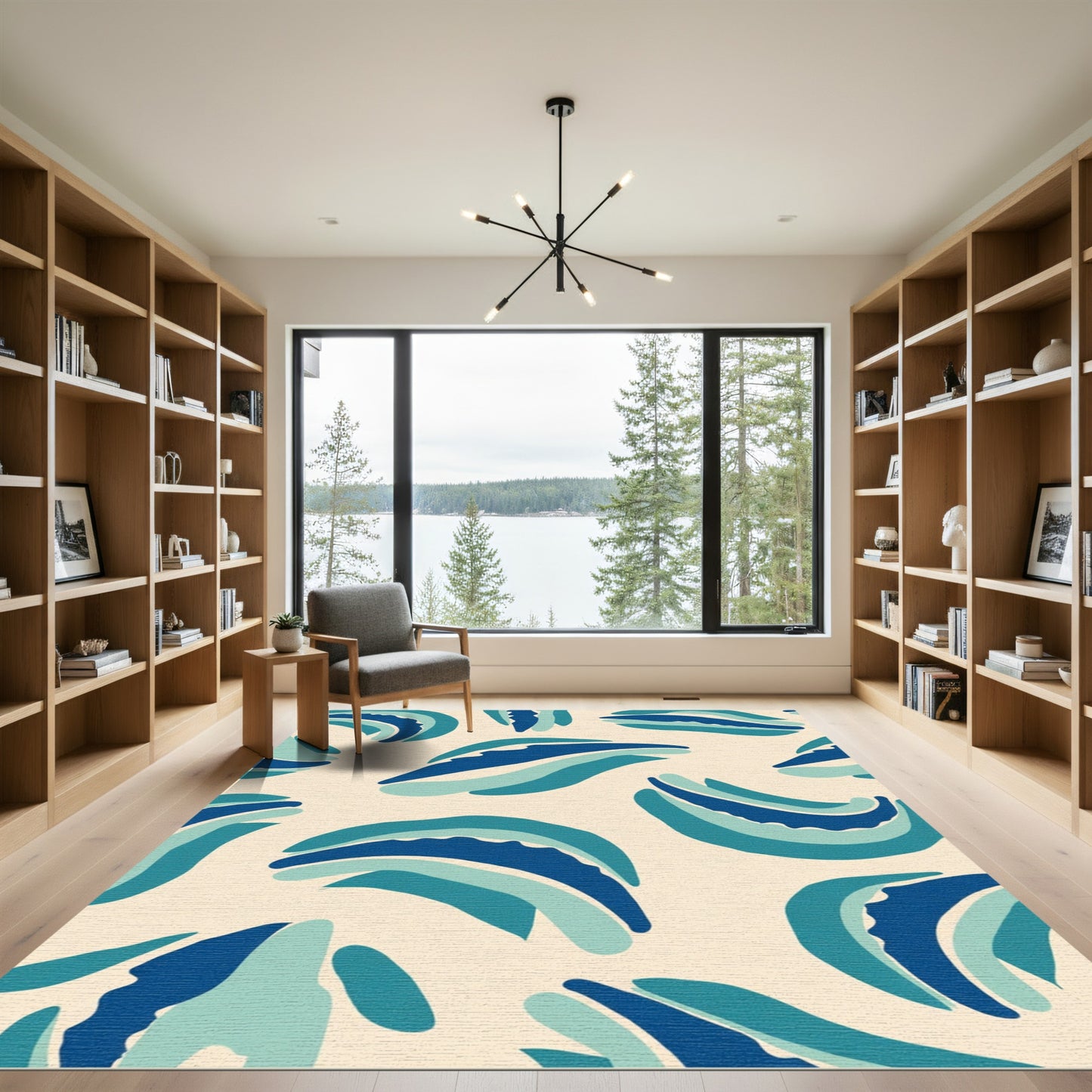 Oceanic Blues Abstract Wave Rug