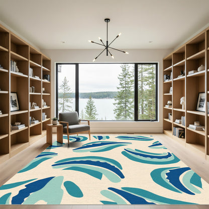 Oceanic Blues Abstract Wave Rug