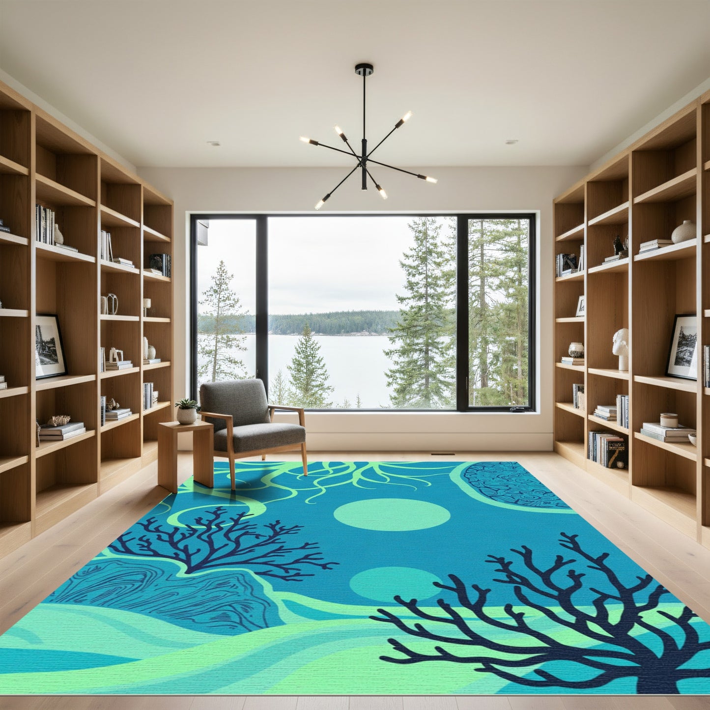 Deep Blue Coral Reef Abstract Rug