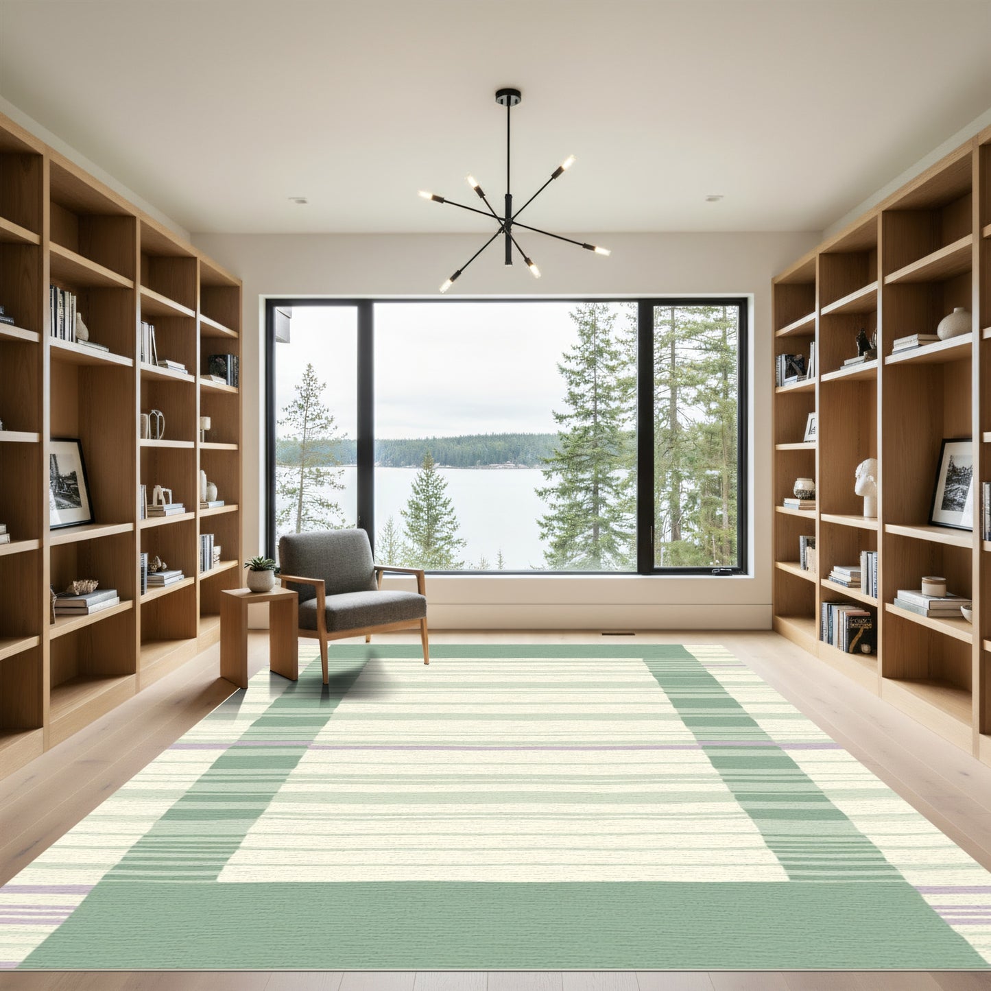 Soft Green Lavender Striped Border Rug