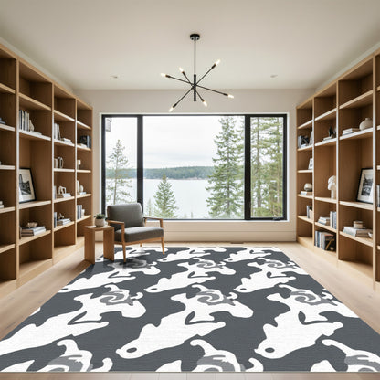 Gray White Organic Swirl Contrast Rug