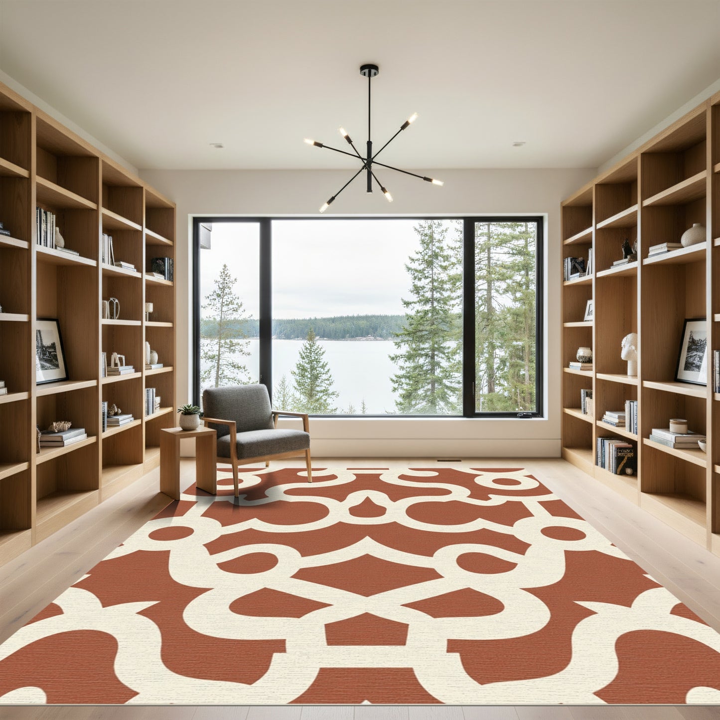 Terracotta Cream Interlocking Scroll Rug