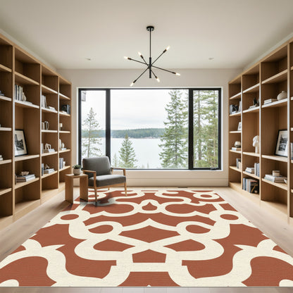 Terracotta Cream Interlocking Scroll Rug