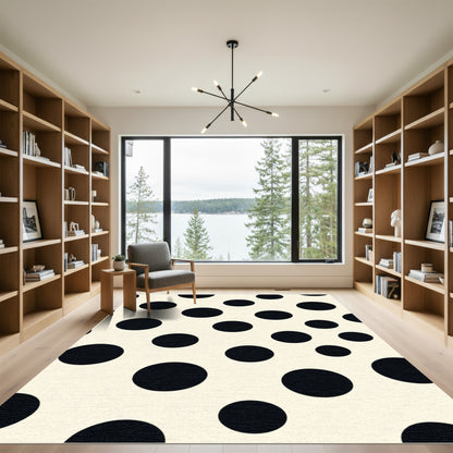Cream Black Polka Dot Composition Rug