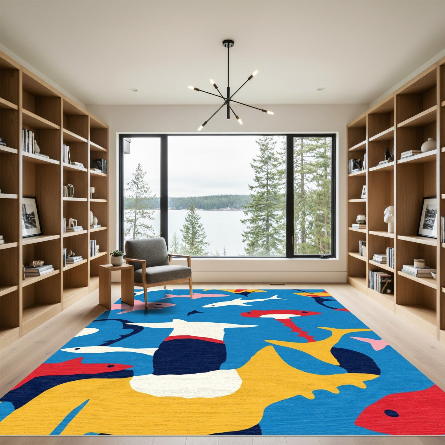 Playful Blue Aquatic Fish Assortment Rug