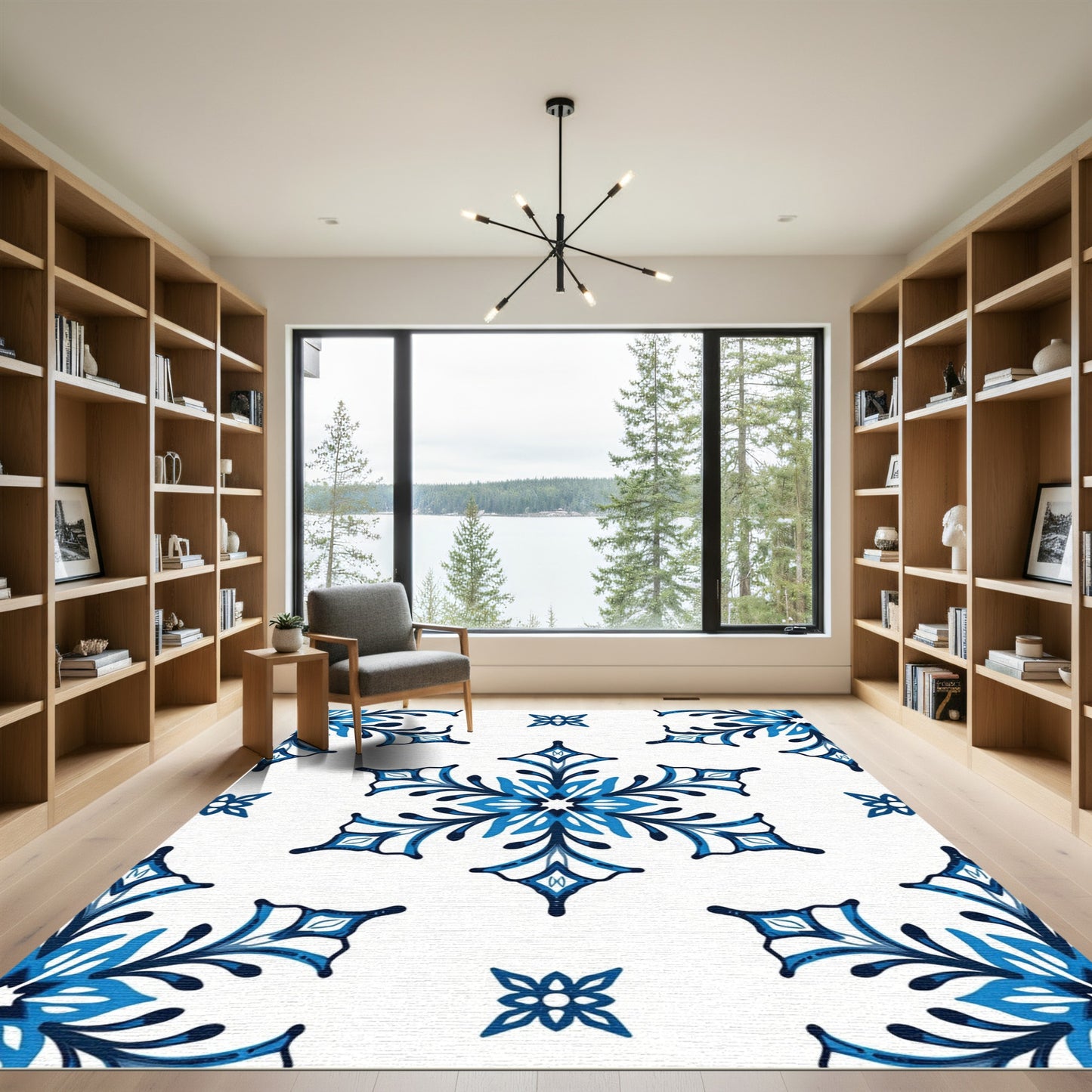 Azure Blue Stylized Snowflake Rug