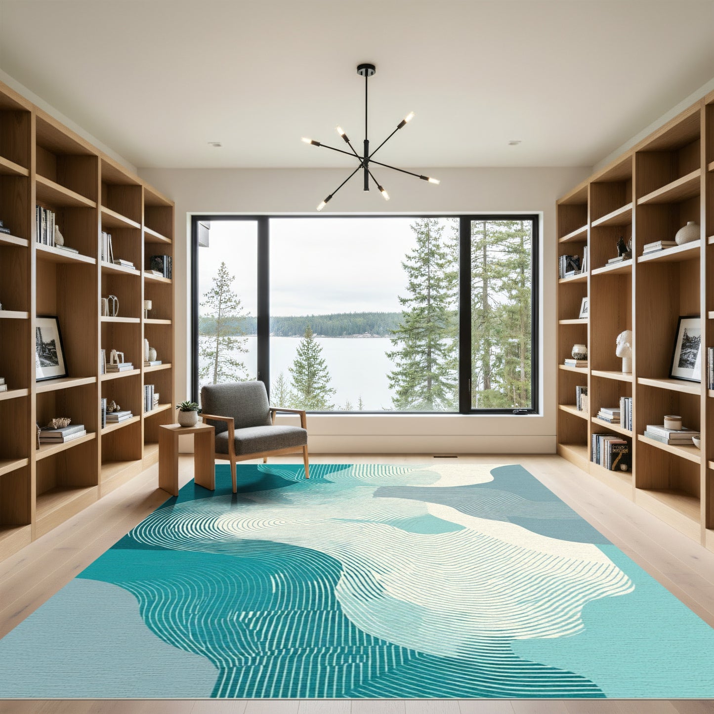 Teal Abstract Contour Waves Rug