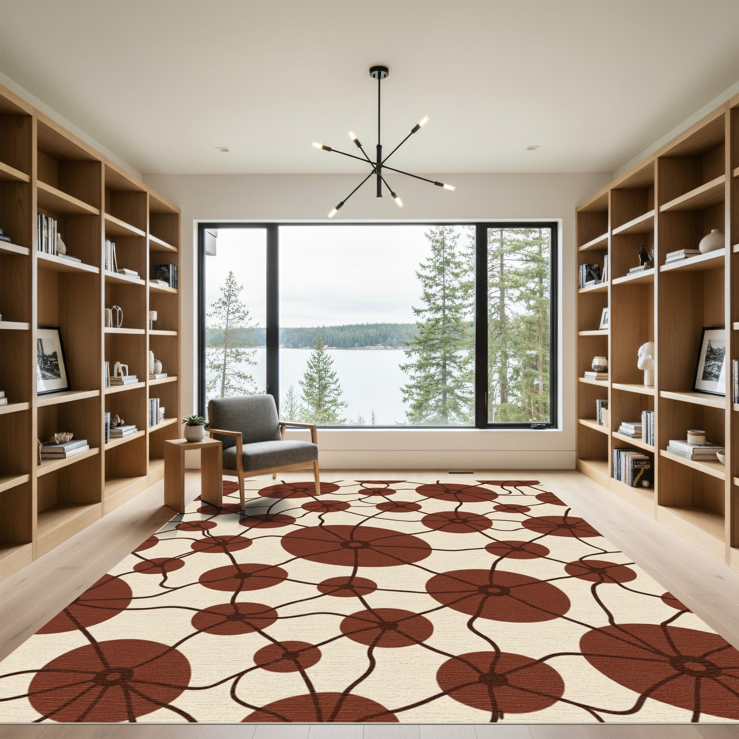 Crimson Circles Abstract Network Rug