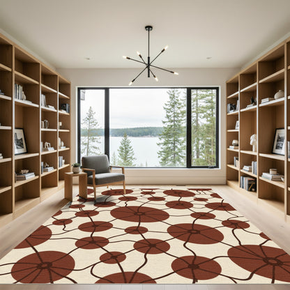 Crimson Circles Abstract Network Rug