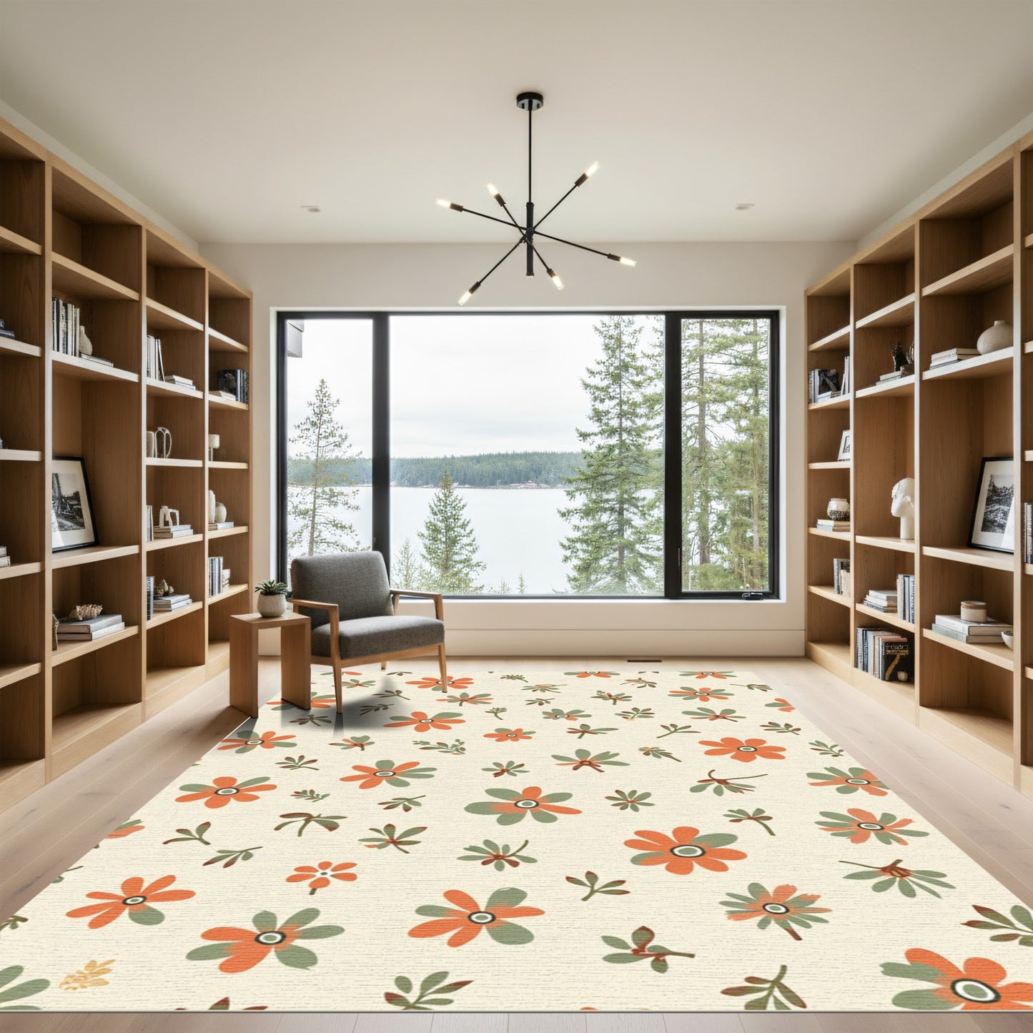 Orange Green Floral Scatter Rug