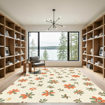 Orange Green Floral Scatter Rug